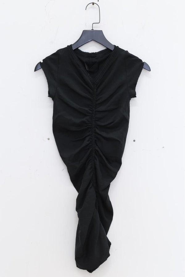 Marc Le Bihan 2830 V-neck pleated T-shirt top, handmade in France, MLB-2830-HEIW, black, 2830V
